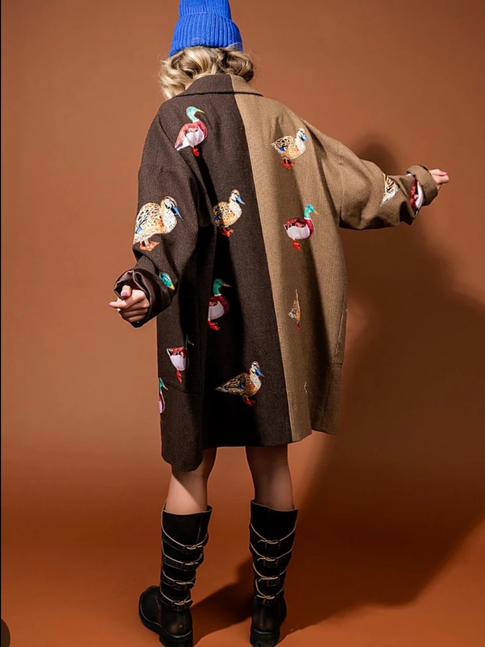 Dressed in LALA Lucky Duck half + half Plaid Pattern Pea Coat NWT